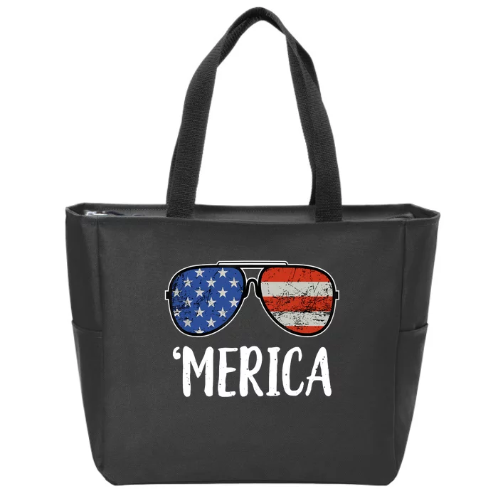 Merica Sunglasses 4th Of July USA American Flag Zip Tote Bag