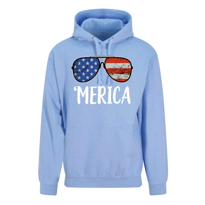 Merica Sunglasses 4th Of July USA American Flag Unisex Surf Hoodie