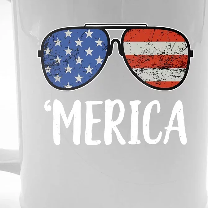 Merica Sunglasses 4th Of July USA American Flag Front & Back Beer Stein