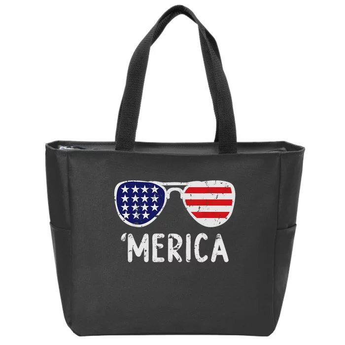 Merica Sunglasses 4th Of July Usa Zip Tote Bag