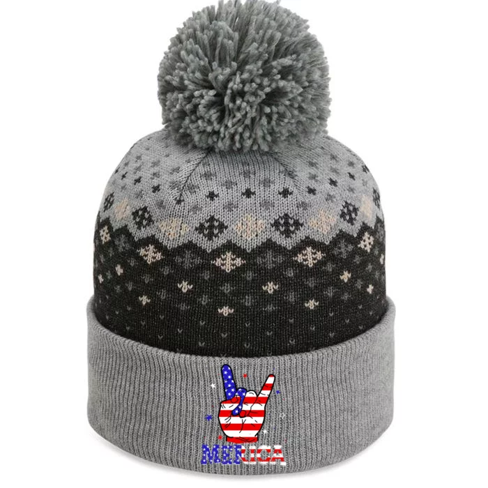 Merica Sign 4th Of July Vintage America Flag Retro Usa Cute Gift The Baniff Cuffed Pom Beanie