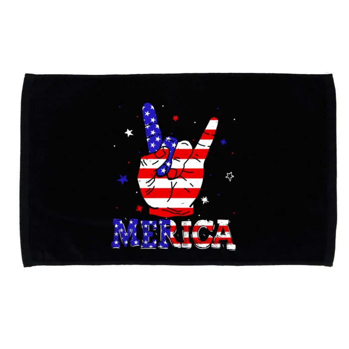 Merica Sign 4th Of July Vintage America Flag Retro Usa Cute Gift Microfiber Hand Towel