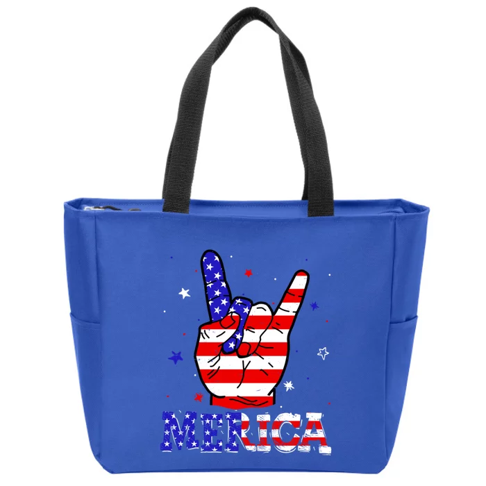 Merica Sign 4th Of July Vintage America Flag Retro Usa Cute Gift Zip Tote Bag