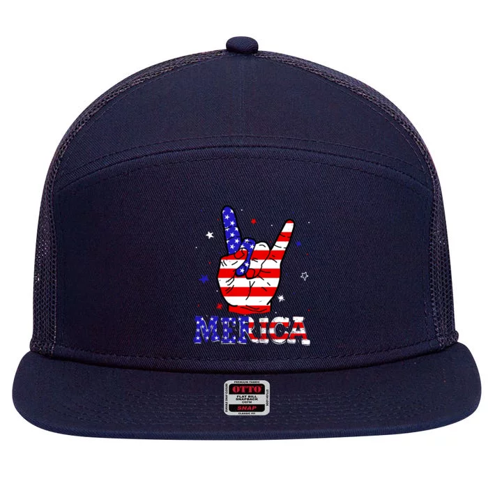 Merica Sign 4th Of July Vintage America Flag Retro Usa Cute Gift 7 Panel Mesh Trucker Snapback Hat