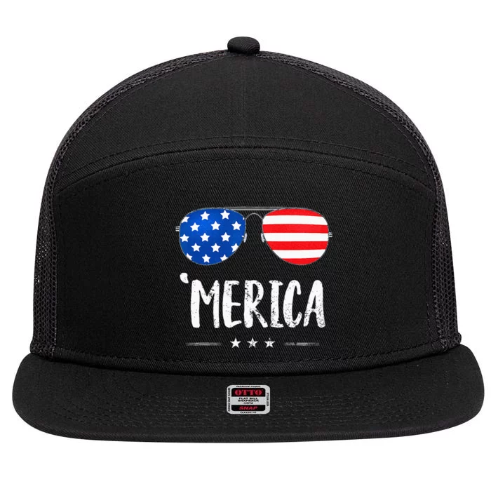 Merica Sunglasses 4th Of July USA Flag Patriotic 7 Panel Mesh Trucker Snapback Hat