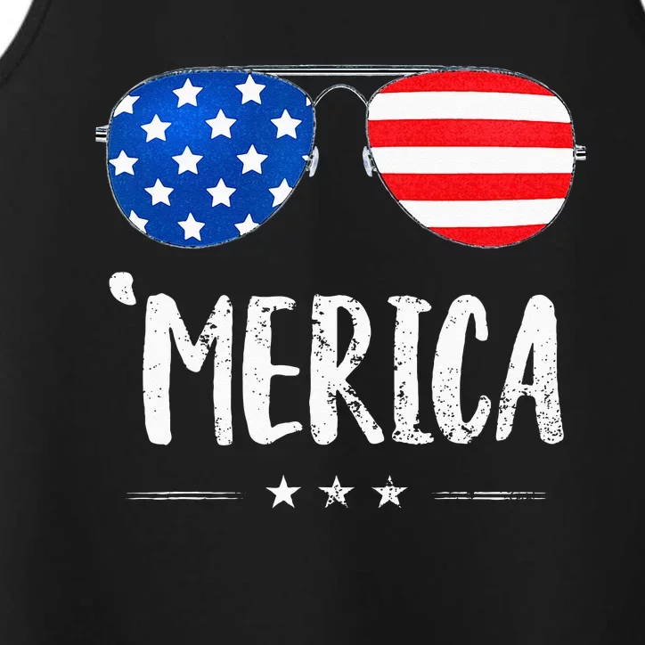 Merica Sunglasses 4th Of July USA Flag Patriotic Performance Tank