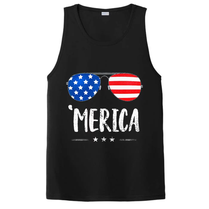 Merica Sunglasses 4th Of July USA Flag Patriotic Performance Tank