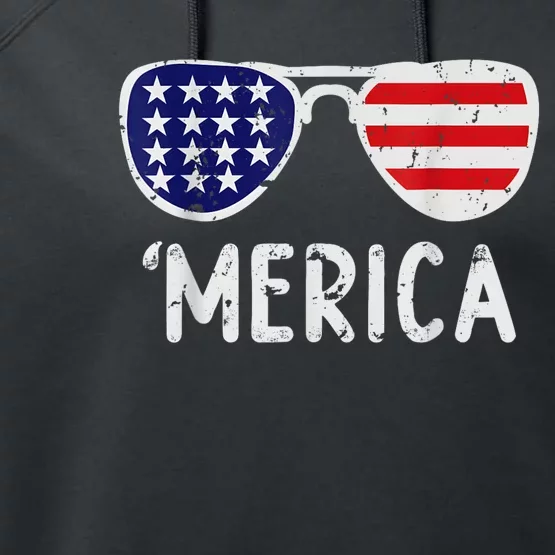 Merica Sunglasses 4th Of July Usa Performance Fleece Hoodie