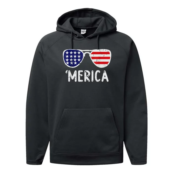 Merica Sunglasses 4th Of July Usa Performance Fleece Hoodie