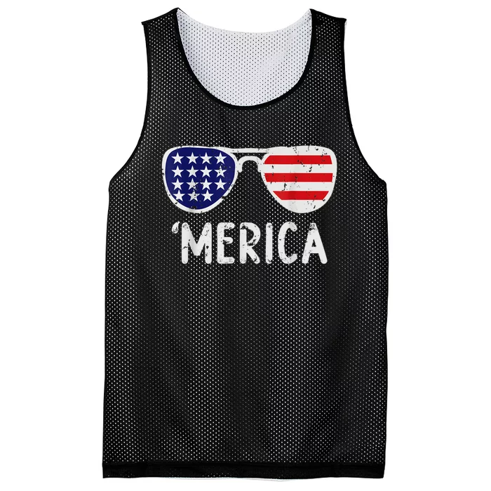 Merica Sunglasses 4th Of July Usa Mesh Reversible Basketball Jersey Tank