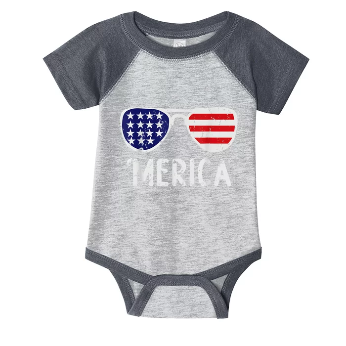 Merica Sunglasses 4th Of July Usa Infant Baby Jersey Bodysuit