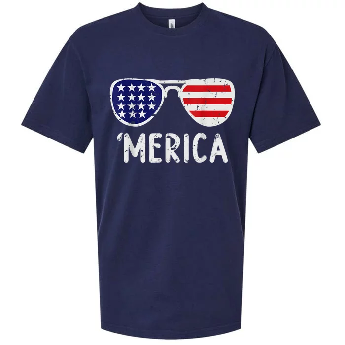 Merica Sunglasses 4th Of July Usa Sueded Cloud Jersey T-Shirt