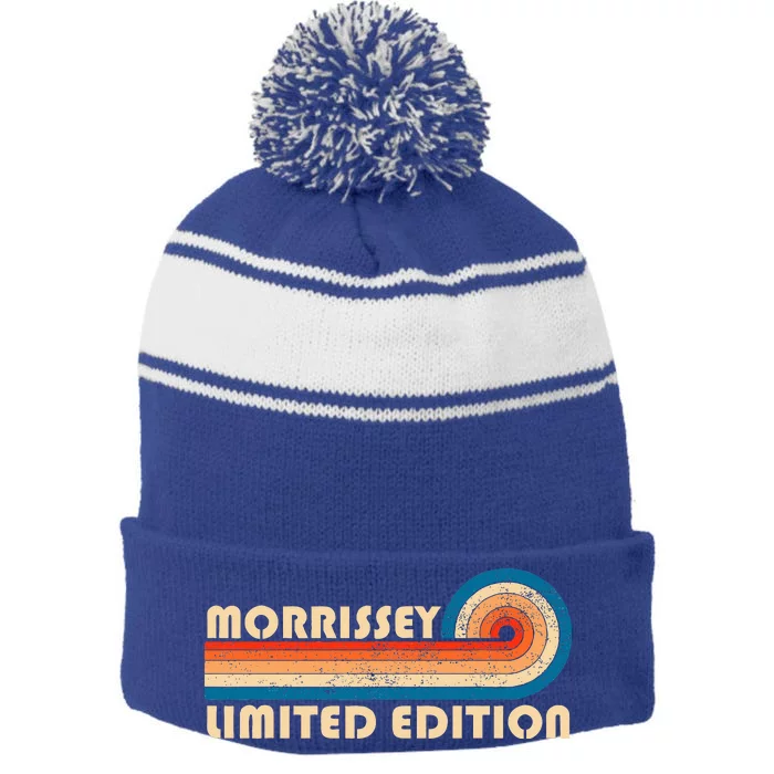 Morrissey Surname 80s 90s Birthday Stripe Pom Pom Beanie