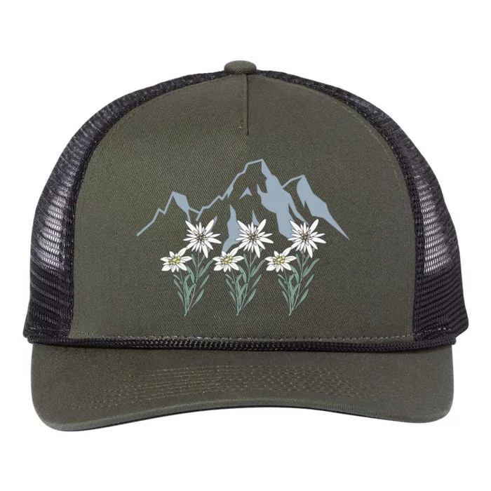 Mountains Switzerland Alps Edelweiss Basket Alpine Flower Gift Retro Rope Trucker Hat Cap