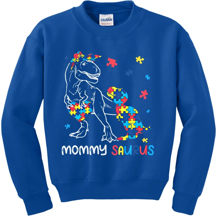 Mommy Saurus Autism Awareness Autistic Dinosaur Family Gift Kids Sweatshirt