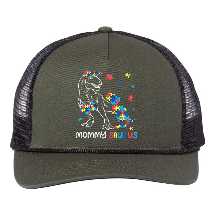 Mommy Saurus Autism Awareness Autistic Dinosaur Family Gift Retro Rope Trucker Hat Cap