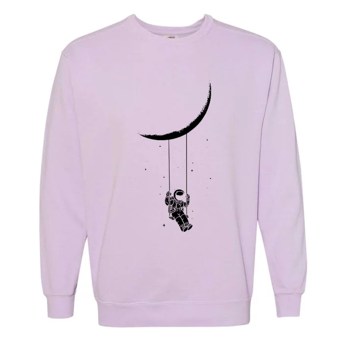 Moon Swing Astronaut Stars Space Man Funny Garment-Dyed Sweatshirt