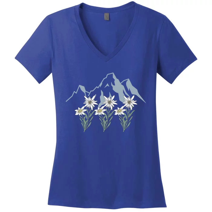 Mountains Switzerland Alps Edelweiss Basket Alpine Flower Gift Women's V-Neck T-Shirt