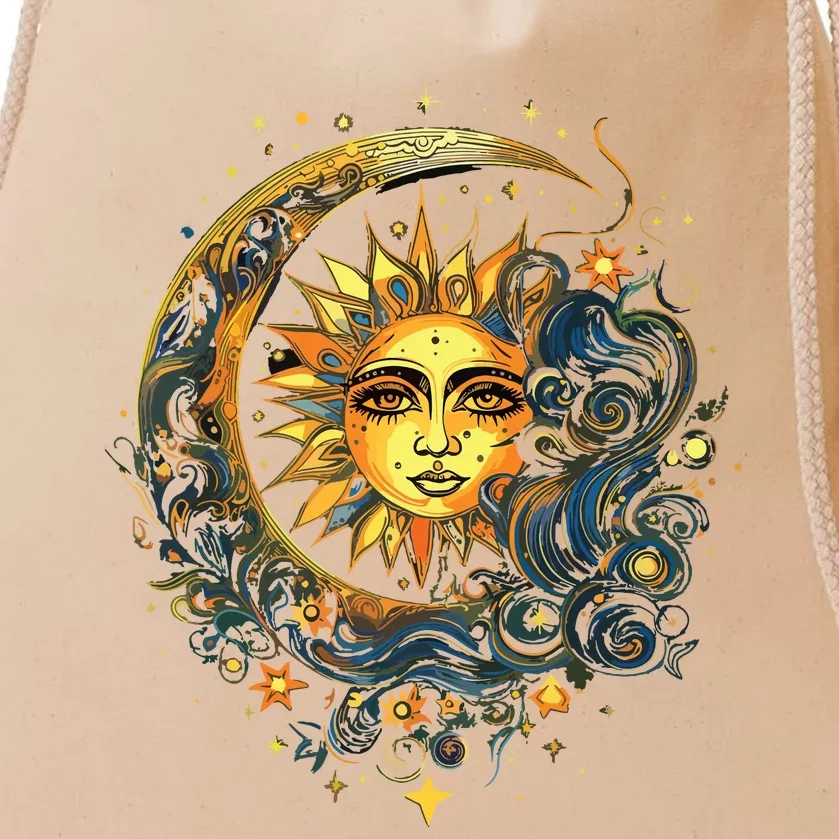 Mystic Sun And Moon Woman Mystical Flowers Aesthetic Drawstring Bag