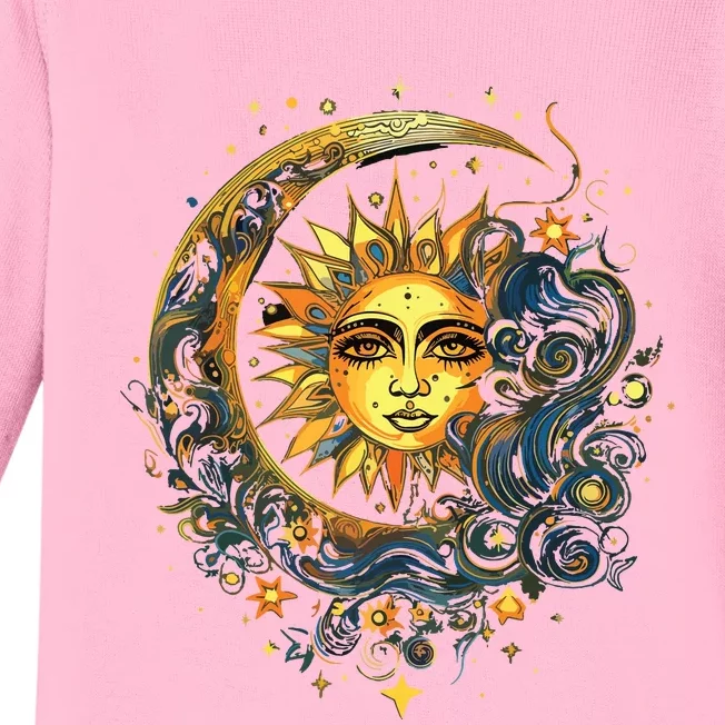 Mystic Sun And Moon Woman Mystical Flowers Aesthetic Baby Long Sleeve Bodysuit