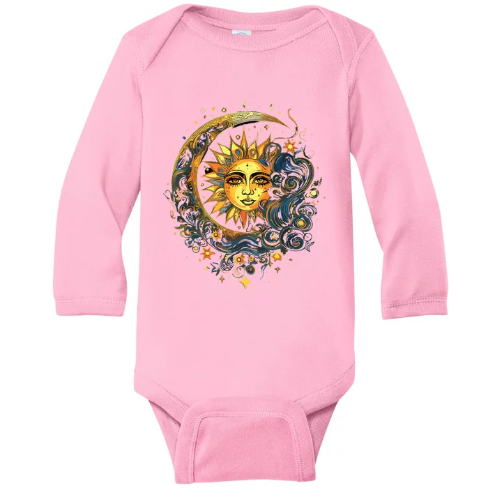 Mystic Sun And Moon Woman Mystical Flowers Aesthetic Baby Long Sleeve Bodysuit