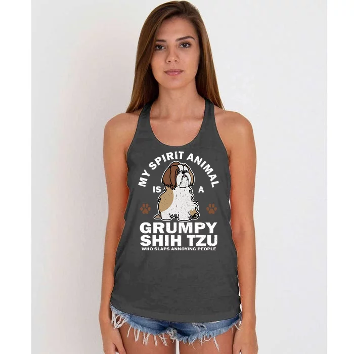 My Spirit Animal Is A Grumpy Shih Tzu Who Slaps Annoying People Women's Knotted Racerback Tank