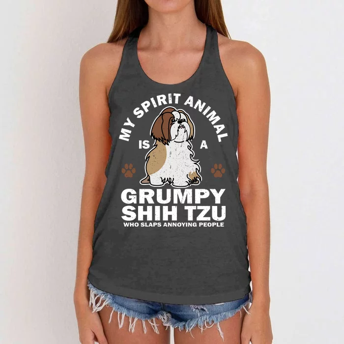 My Spirit Animal Is A Grumpy Shih Tzu Who Slaps Annoying People Women's Knotted Racerback Tank