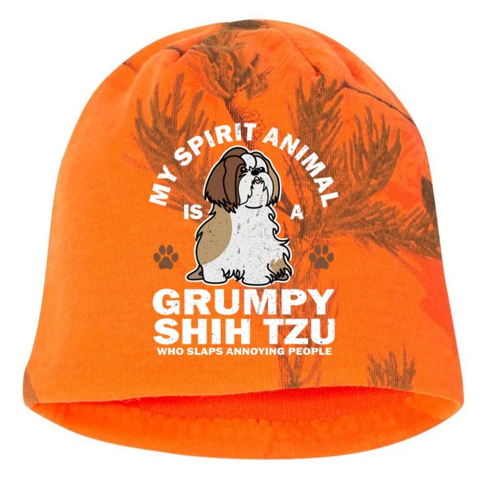 My Spirit Animal Is A Grumpy Shih Tzu Who Slaps Annoying People Kati - Camo Knit Beanie