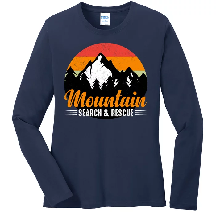 Mountain Search And Rescue Sunset Vintage Retro Ladies Long Sleeve Shirt