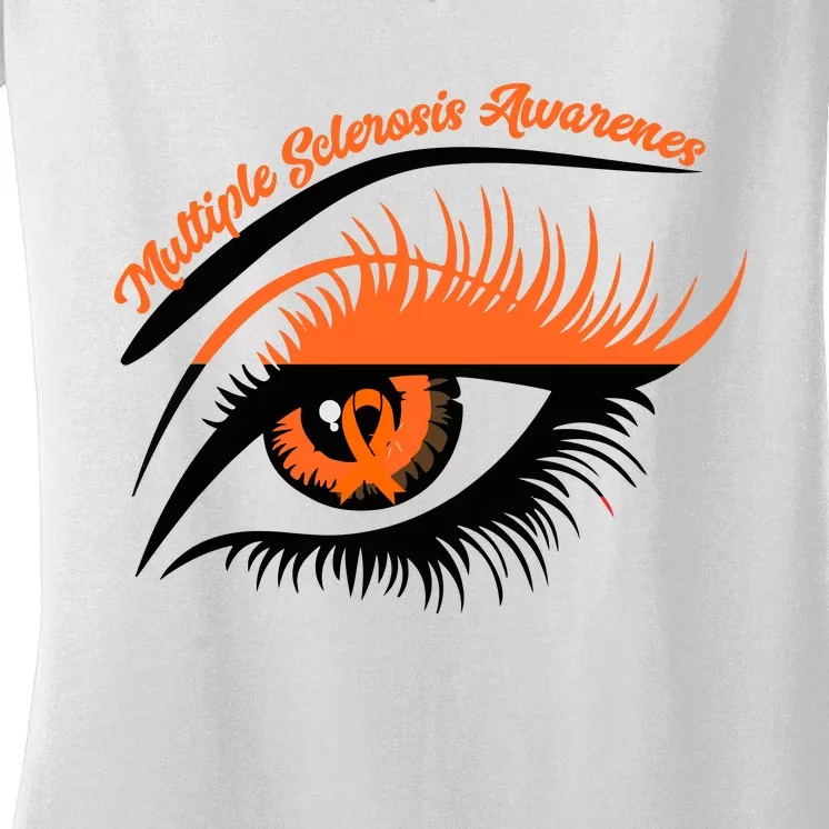 Multiple Sclerosis Awareness Eye Design Women's V-Neck T-Shirt