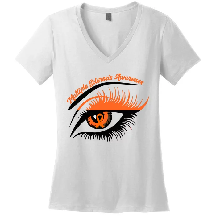 Multiple Sclerosis Awareness Eye Design Women's V-Neck T-Shirt