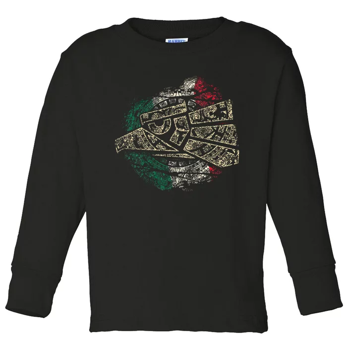 Mexico Sacred Aztec Calendar Mexican Eagle Archeological Toddler Long Sleeve Shirt