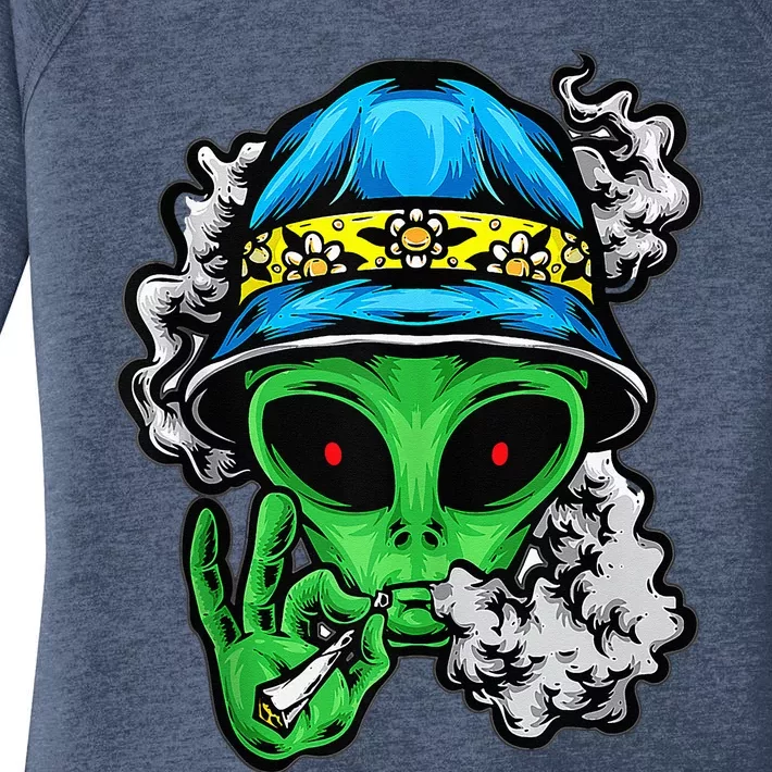 Marijuana Smoking Alien Just Chilling Weed Stoner 420 Women's Perfect Tri Tunic Long Sleeve Shirt