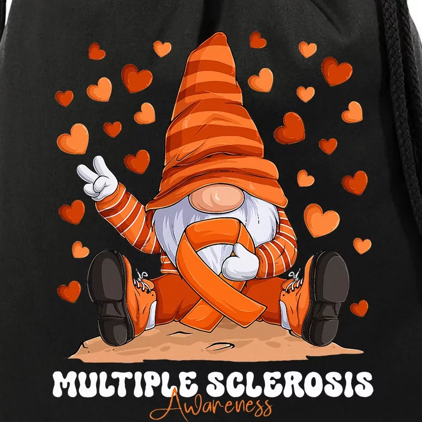 Multiple Sclerosis Awareness Month Orange Ribbon Gnome Drawstring Bag