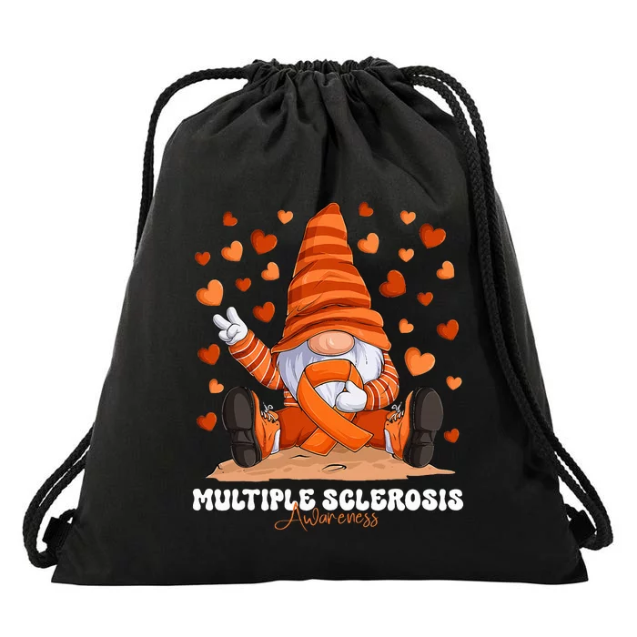 Multiple Sclerosis Awareness Month Orange Ribbon Gnome Drawstring Bag