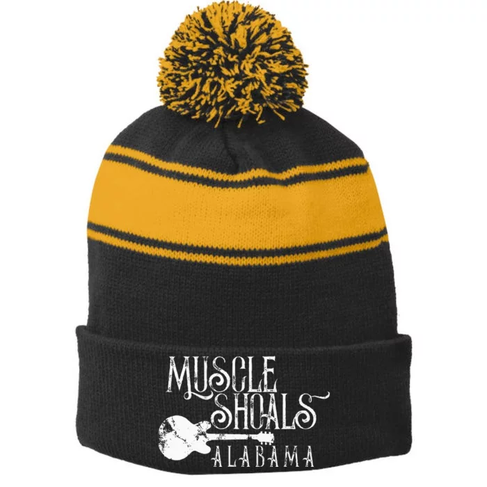 Muscle Shoals Alabama With Guitar Swampy Soul Music Fans Stripe Pom Pom Beanie