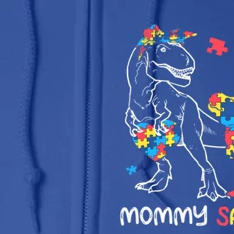 Mommy Saurus Autism Awareness Autistic Dinosaur Family Great Gift Full Zip Hoodie