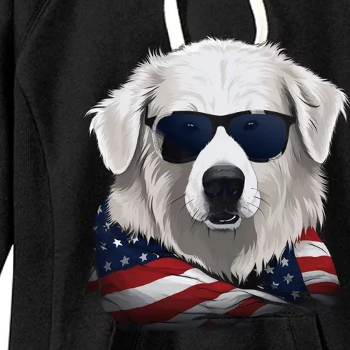 Maremma Sheepdog American Flag US Tee 4th July Gifts Graphic Women's Fleece Hoodie