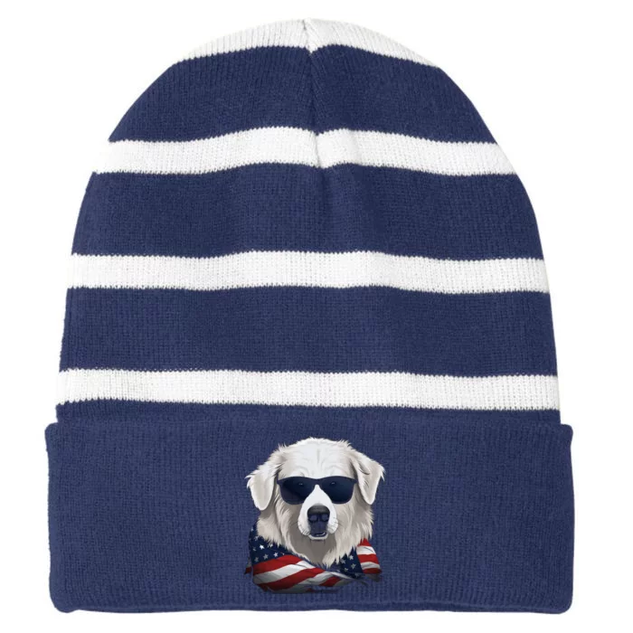 Maremma Sheepdog American Flag US Tee 4th July Gifts Graphic Striped Beanie with Solid Band