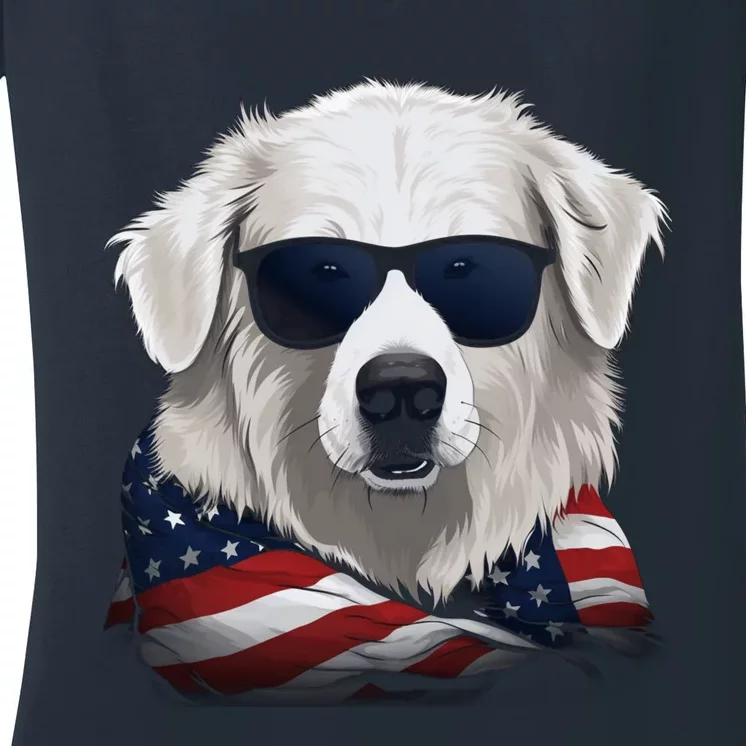 Maremma Sheepdog American Flag US Tee 4th July Gifts Graphic Women's V-Neck T-Shirt