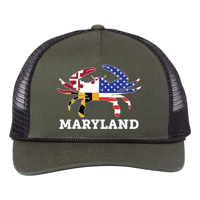 Maryland State American Usa Flag Blue Crab Retro Rope Trucker Hat Cap