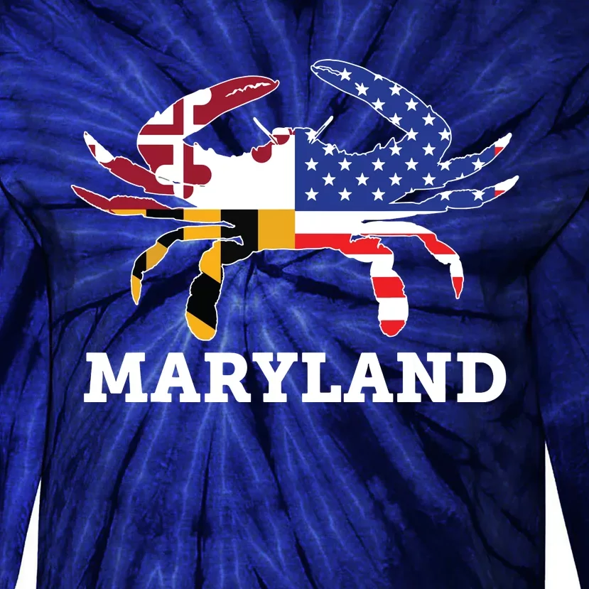 Maryland State American Usa Flag Blue Crab Tie-Dye Long Sleeve Shirt