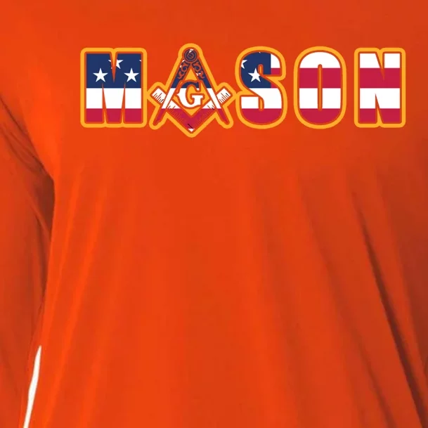 Mason Square And Compass Us Flag Masonic Independence Day Gift Cooling Performance Long Sleeve Crew