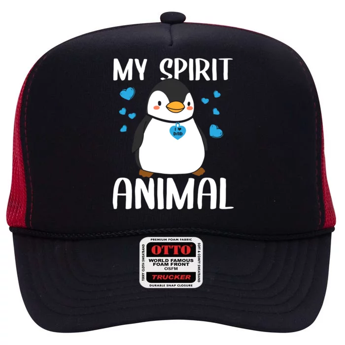 My Spirit Animal Penguin I Love Dad Heart Valentines Day Gift High Crown Mesh Trucker Hat