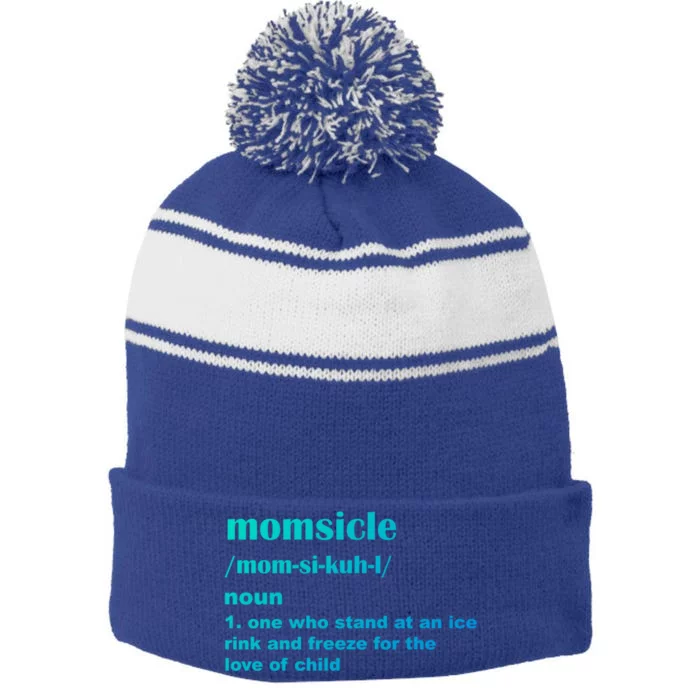 Momsicle Sits At Hockey Rink For Love Of Her Gift Stripe Pom Pom Beanie