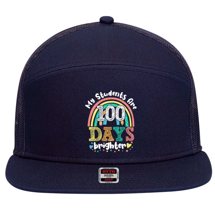 My Students Are 100 Days Brighter Rainbow 100th Day School Gift 7 Panel Mesh Trucker Snapback Hat