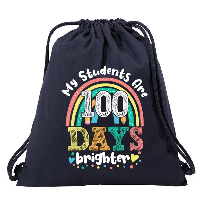 My Students Are 100 Days Brighter Rainbow 100th Day School Gift Drawstring Bag