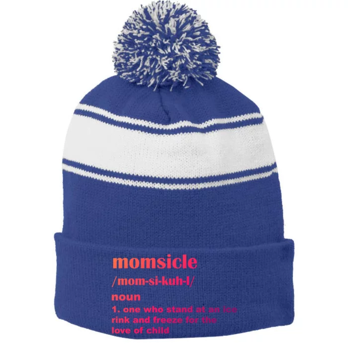 Momsicle Sits At Hockey Rink For Love Of Her Gift Stripe Pom Pom Beanie