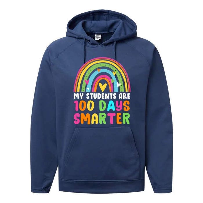 My Students Are 100 Days Smarter Rainbow Teacher Meaningful Gift Performance Fleece Hoodie