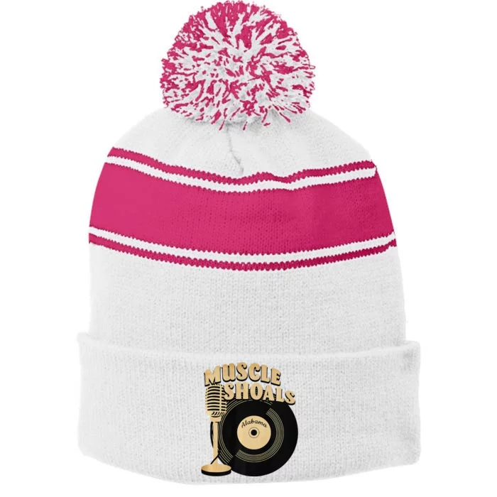 Muscle Shoals Alabama Vintage Style Stripe Pom Pom Beanie